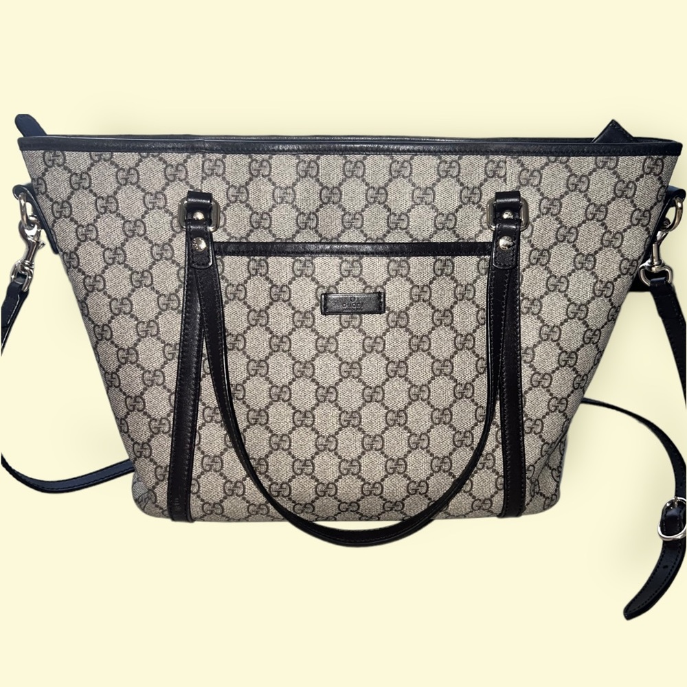 GUCCI ORIGINAL GG SUPREME CANVAS ZIP POCKET LARGE TOTE